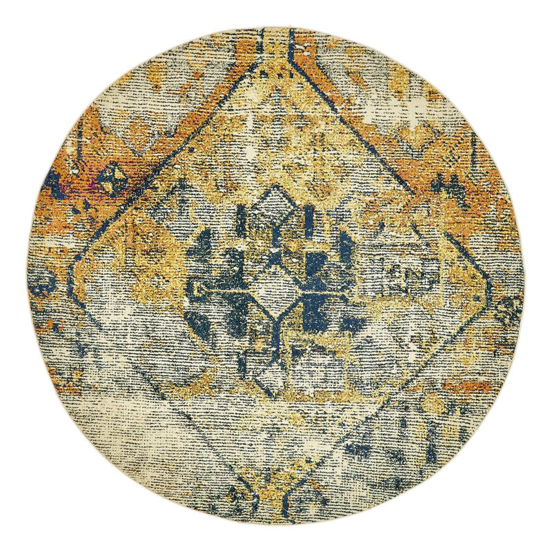 Ector Washable Geometric Indoor Rug, Round 8' 