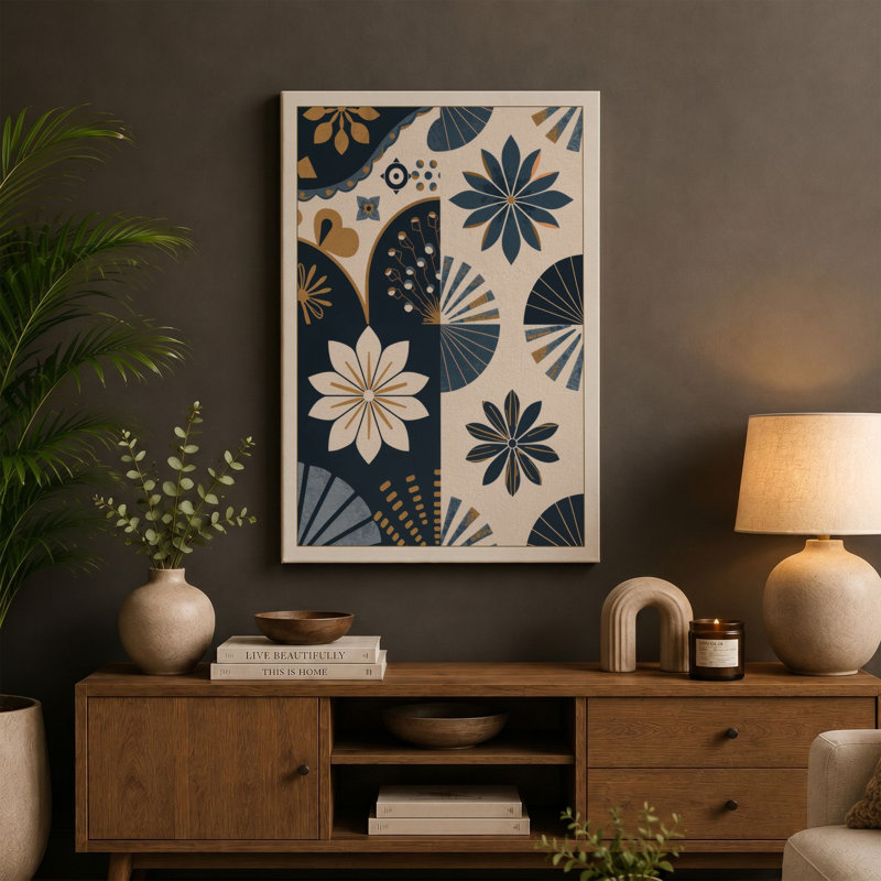 Geometry Botanical 1 Piece Wrapped Canvas Wall Art, 36x24 - 91.4 x 61.0 cm, Taupe Border