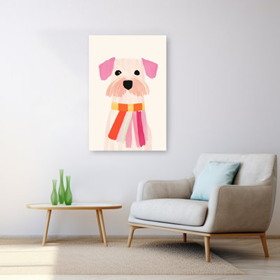 Colorful Scarf Pup Colorful Modern Contemporary Dog Portrait Wall Art Print 1 Piece Wrapped Canvas Wall Art