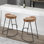 Tabouret de bar à hauteur de comptoir 30 pouces fabriqué à la main sans dossier, siège de selle en bois de manguier brun naturel, base en fer noir