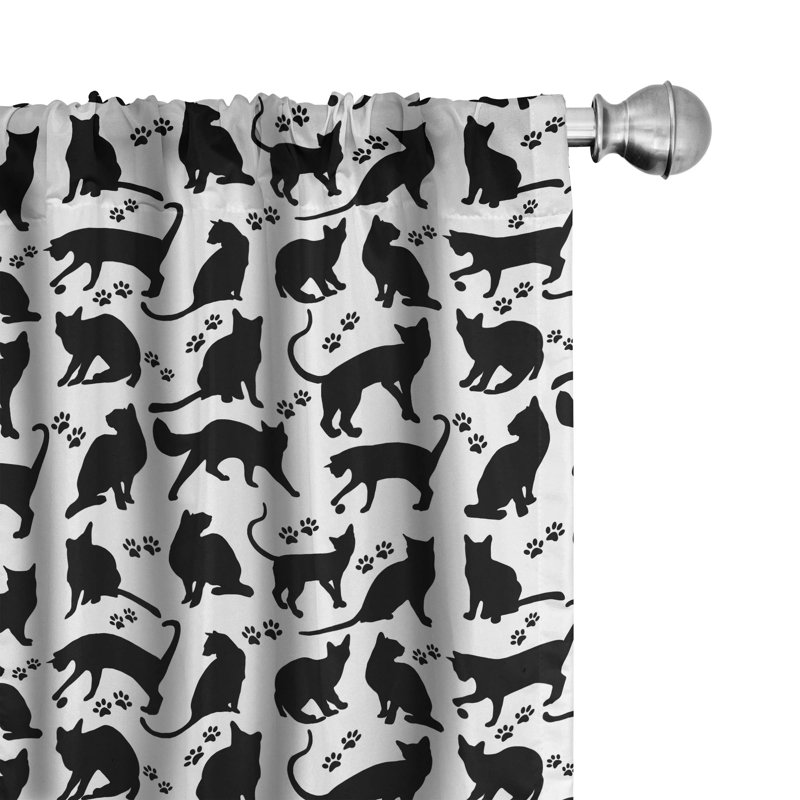 Black and White Cat Silhouette Polyester Room-Darkening Curtain Panels, 28" x 63"