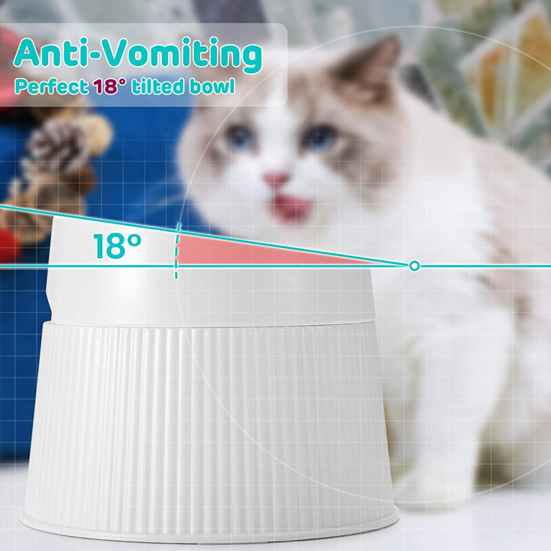 Elevated White Melamine Cat Food Bowl with Stand