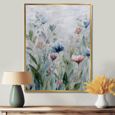 Green Blue Wildflower Meadows - Wildflowers Canvas Wall Art, Blue Floral Framed Wall Art