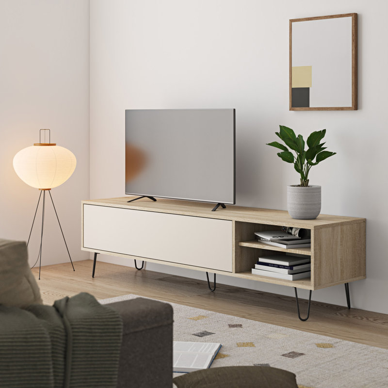 Abbas TV Stand for TVs up to 70", Natural Oak Color/Light Beige