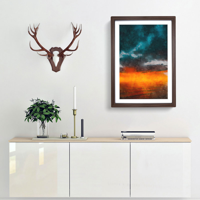 Sunset over Catalina Island - Framed Print, 45cm H x 33cm W x 2cm D, Walnut Framed