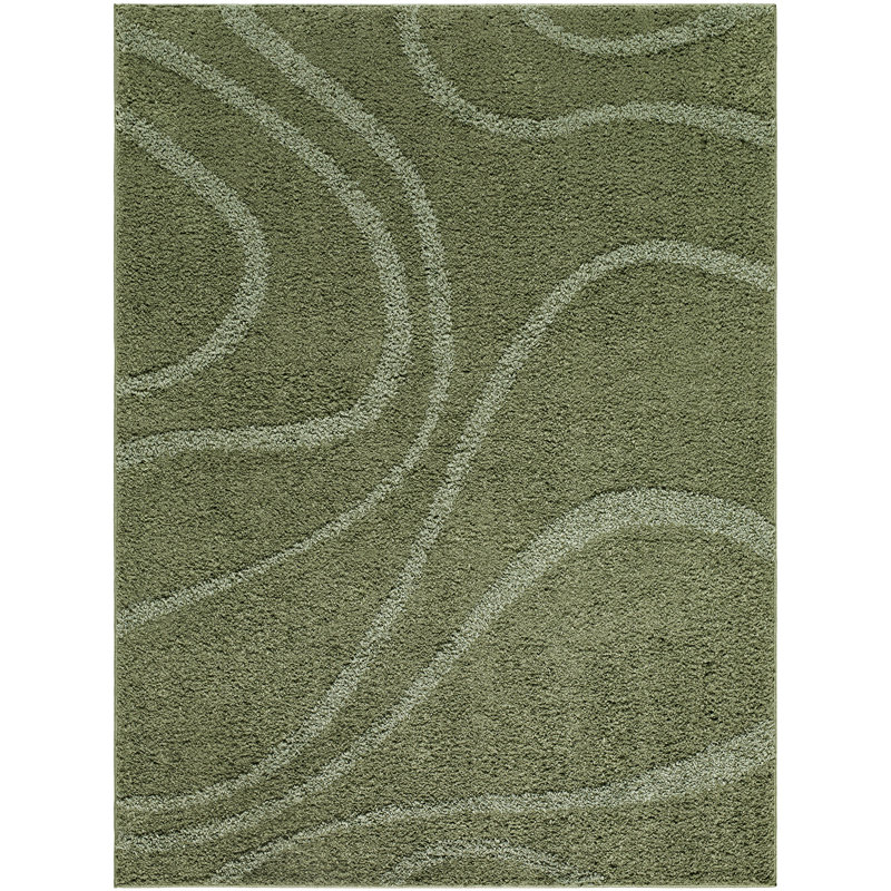 Rodos-Modern Soft Plush Pile Living Bedroom Rug, Rectangle 160 x 213cm, Medium Green/Dark Green