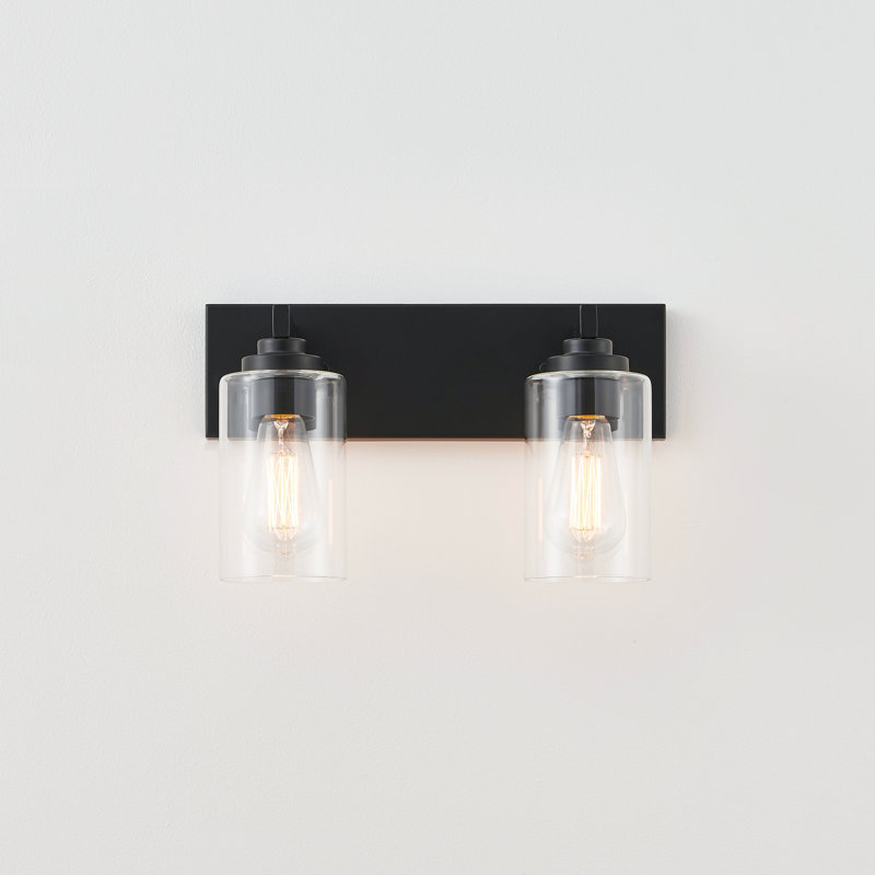 Éclairage de meuble-lavabo transitionnel à intensité variable, Noir mat, 14,12 po de largeur, 2 lumières