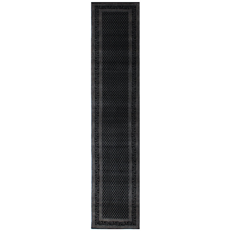 Hand-Knotted High-Quality Black Area Rug, Runner 2'7" x 13'11"