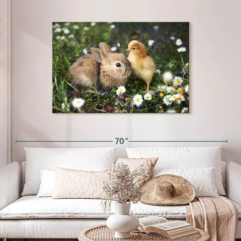 Cute Animals With Chamomile, 30" H x 45" W