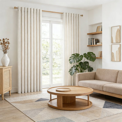 Ivory Cream Linen Blackout Curtain 72X96 Inches Extra Wide Thermal Rod Pocket For Large Window Living Room