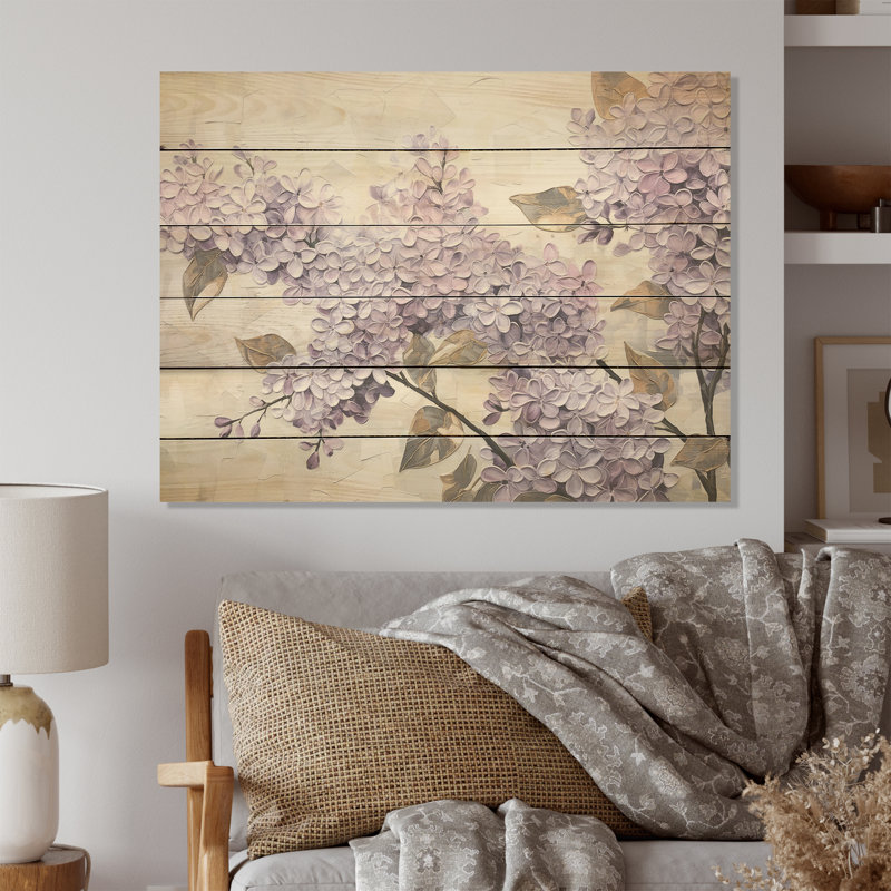 Magnifique paysage de rêve lilas I - lilas, art mural sur bois de pin naturel, H 10 po x l 20 po