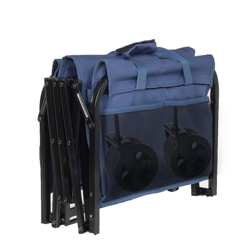 Chariot utilitaire extensible à deux couches avec de larges roues et une capacité de 220 lb pour le camping, le jardinage et le magasinage - bleu foncé