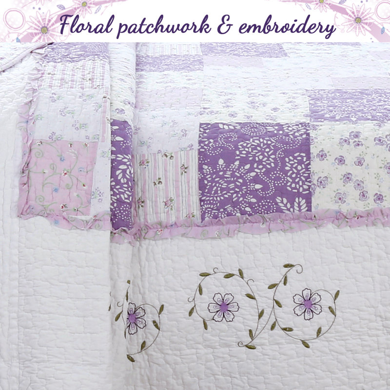 Ensemble de courtepointe réversible Love of Lilac, Courtepointe très grand et 2 très grandes taies