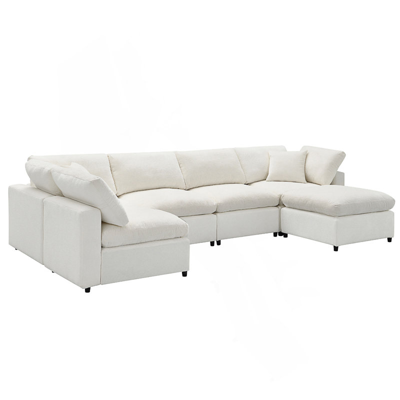 Kierran Chenille 6-Seater Composable Modular Sofa, Beige Chenille