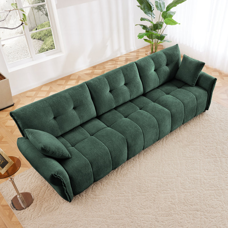 Canapé 3 places avec 2 repose-pieds, Vert
