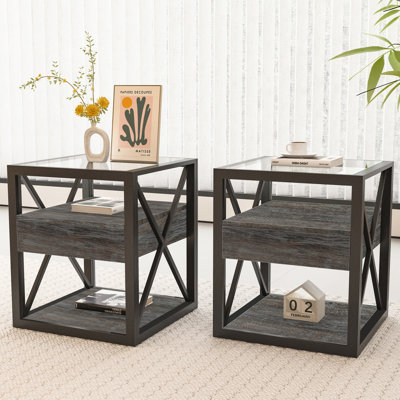 Ensemble de 2 tables de bout modernes avec tiroir
