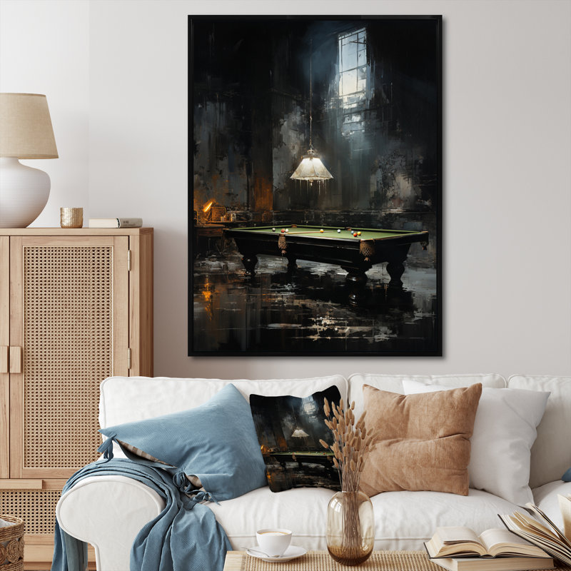 Art sur toile Billard, Cadre flottant noir, H 44 po x l 34 po x P 1,5 po