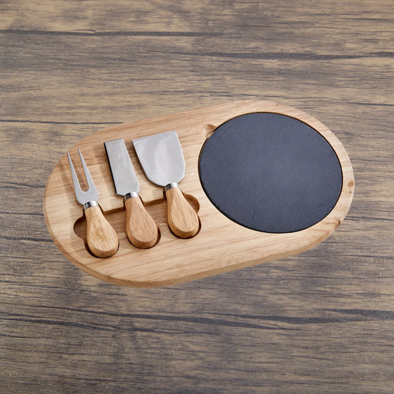 Ensemble de 3 planches à fromage ovales en ardoise et bois 3 pièces