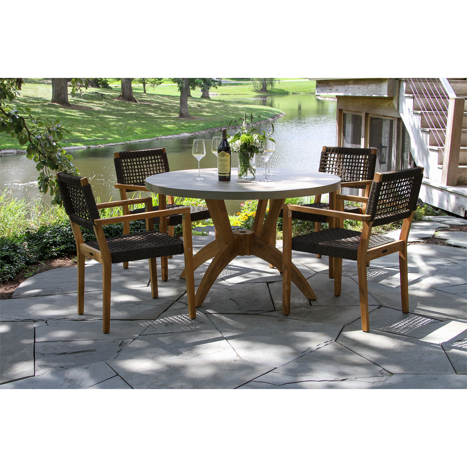 Cava Indoor/Outdoor Rope & Teak Stacking Armchairs, Black