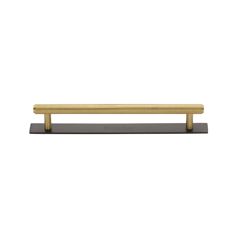 Heritage Brass Heritage Cabinet Pull Knurled Design with Plate, Matt Bronze/Satin Brass, 12.8cm