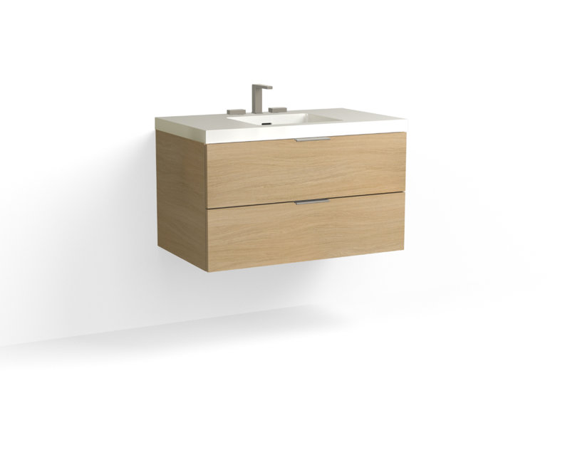 Avila 36" W Wall Mounted Single Bathroom Vanity, Glossy White/8" Widespread, Biondo, Satin Nickel