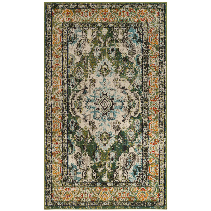 Almyra Oriental Area Rug, Rectangle 5'1" x 7'7", Forest Green/Light Blue