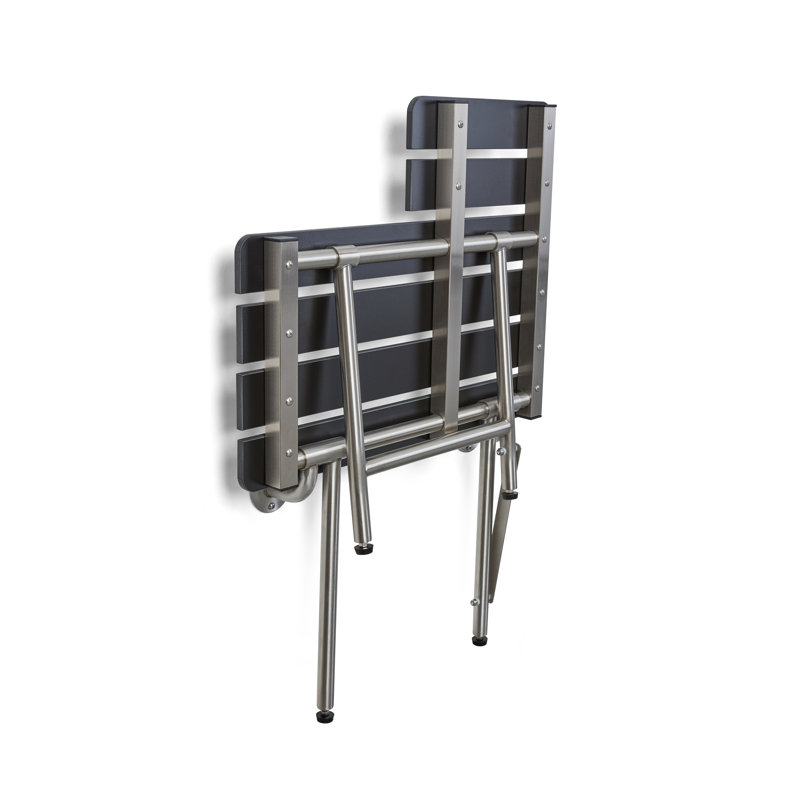 26-inch x 22.5-inch ADA Bariatric Wall Mount Folding Transfer Bench Shower Seat with Legs, Right-Handed, Black Slatted Phenolic Seat