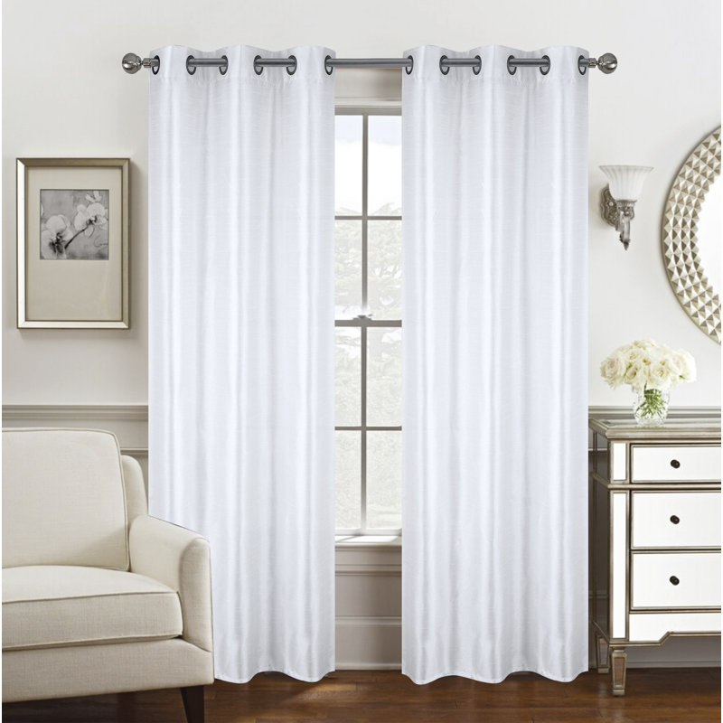 Manvik Faux Silk Window Curtain Panel Pair, White