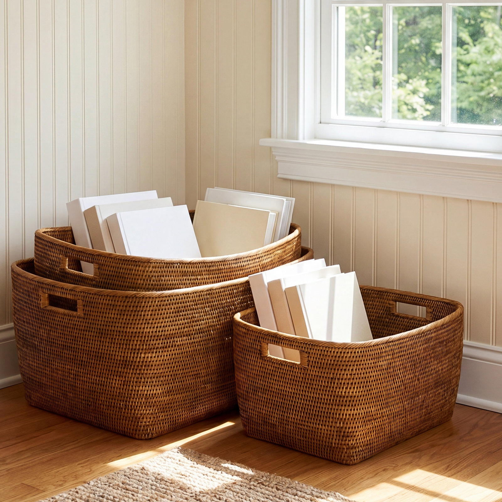 Handmade Rattan Decorative Basket, White