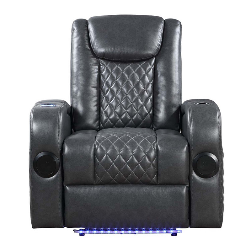 Alair Power Recliner w/Bluetooth, Charger & Cupholder, Dark Gray Leather Aire, Dark Gray