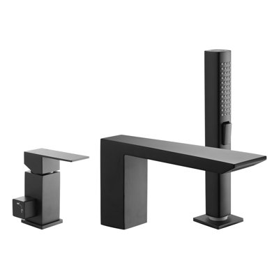 Roman Tub Faucet, 3 Hole Waterfall Bathtub Faucet,  Roman Bathtub Faucets Set with Shower Head & 1 Handle, Deck Mount Bath Tub Faucets Set for Baby Care, Matte Black, Stainless Steel, Drip-Free