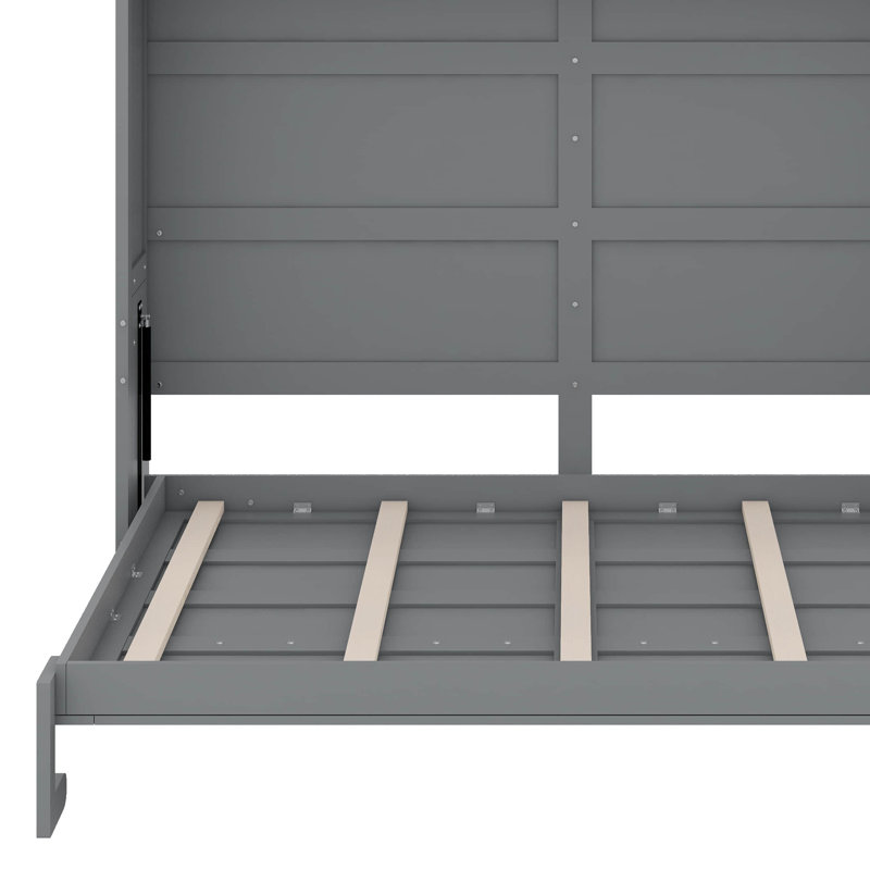 Grand lit escamotable mural avec tablettes supérieures et port USB, gris