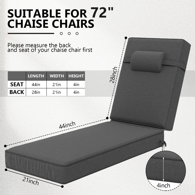 Outdoor Olefin Chaise Lounge Cushions, Dark Gray, 44" W x 21" D