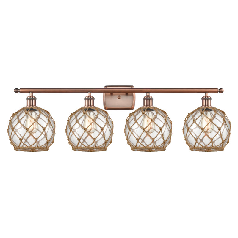 Éclairage de salle de bain à intensité variable 4 lumières Larochelle Farmhouse Rope, Clair/Brun, Cuivre antique