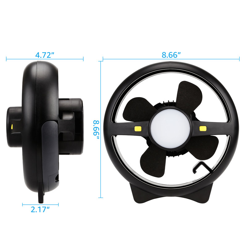 Lumière de camping rechargeable à DEL avec ventilateur à vitesse réglable, ventilateur de camping alimenté par batterie USB 4400Mah