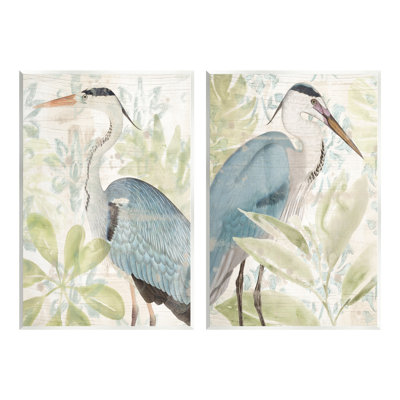 Grues et plantes tropicales sur panneau de fibres à densité moyenne 2 pièces par June Erica Vess