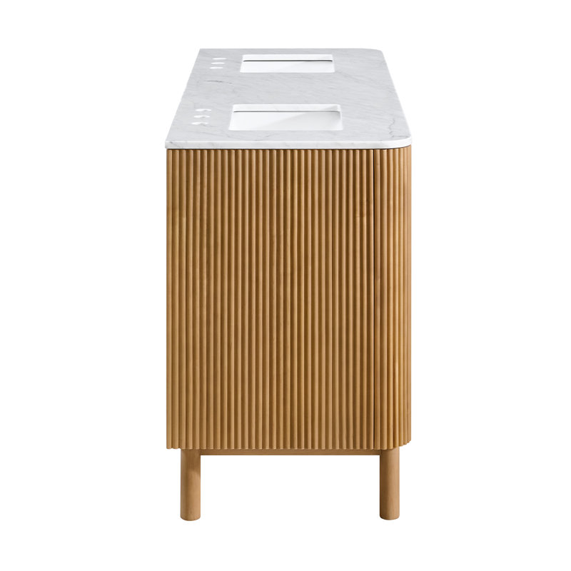 66" Double Bathroom Vanity In Light Reeded Birch