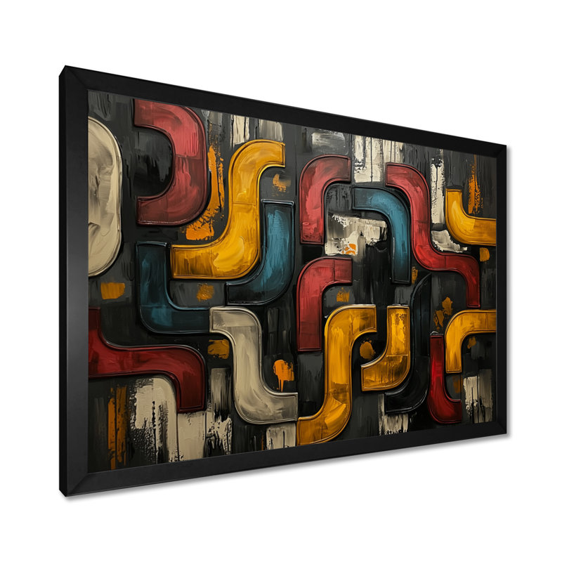 Okeima - Abstract Large Wall Art, 30" H x 40" W, Single Picture Framed, Black