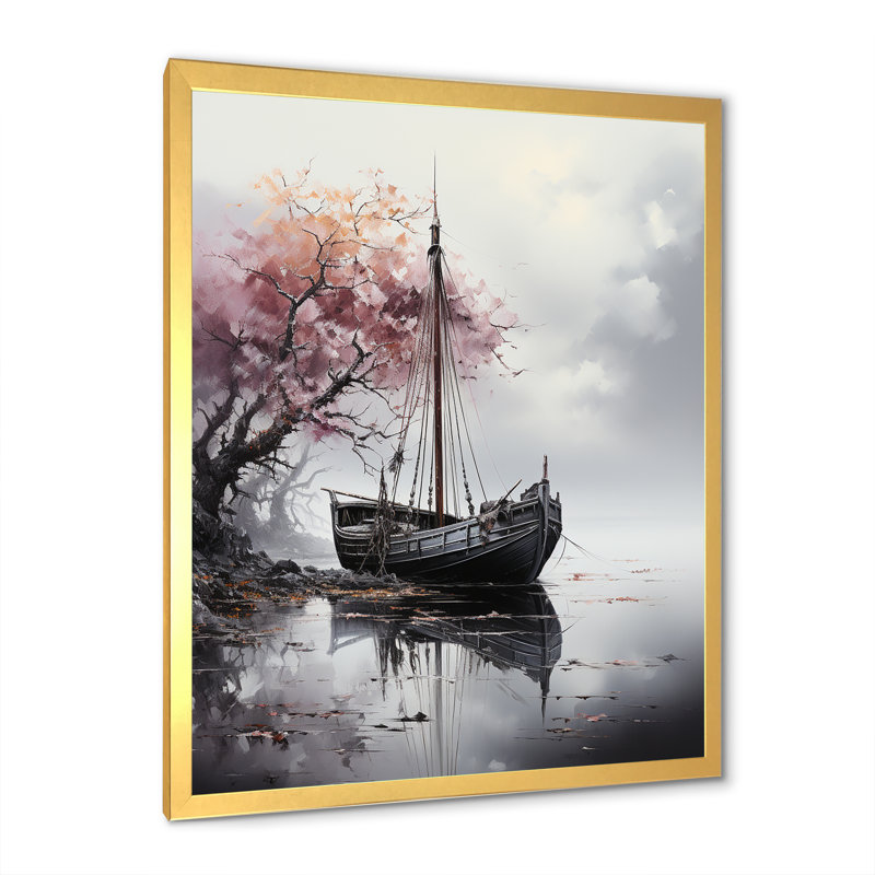 Mystic Pirate Boat Voyage III - Bateau côtier, art mural, Cadre photo doré simple, H 44 po x l 34 po x P 1,5 po