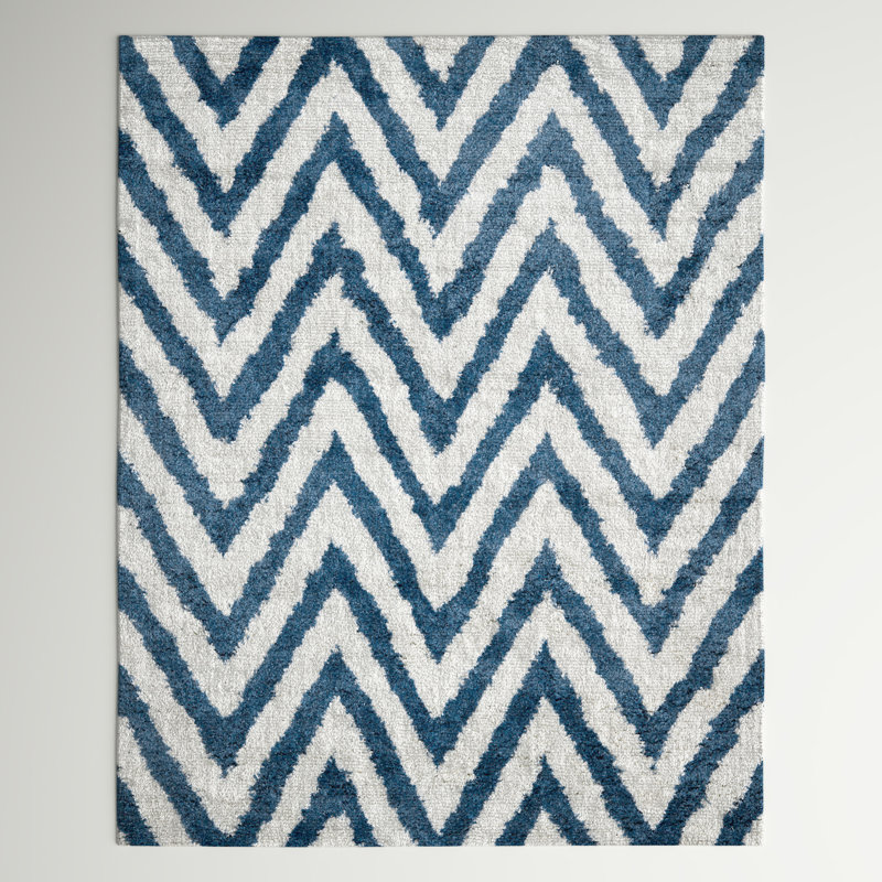 Delane Handmade Tufted Ivory/Blue Area Rug, Rectangle 11' x 15'