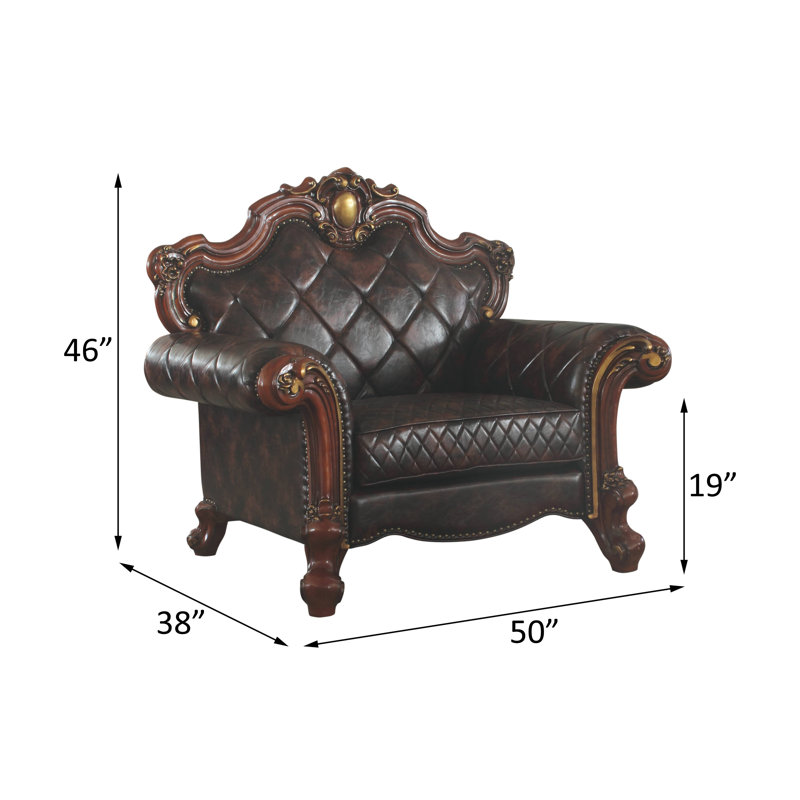 Fauteuil club 50 po Mastin, Similicuir brun, Chêne miel