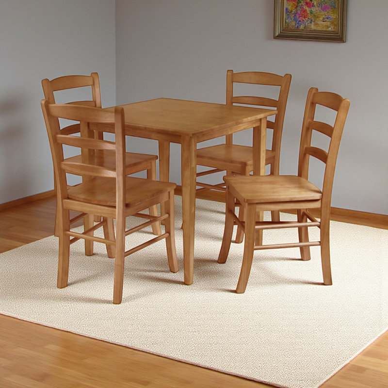 Belknap Solid Oak Wood 5 Piece Dining Set in Light Brown, 29" H X 29.5" W X 29.5" D, 5 Pieces: 1 Table, 4 Chairs