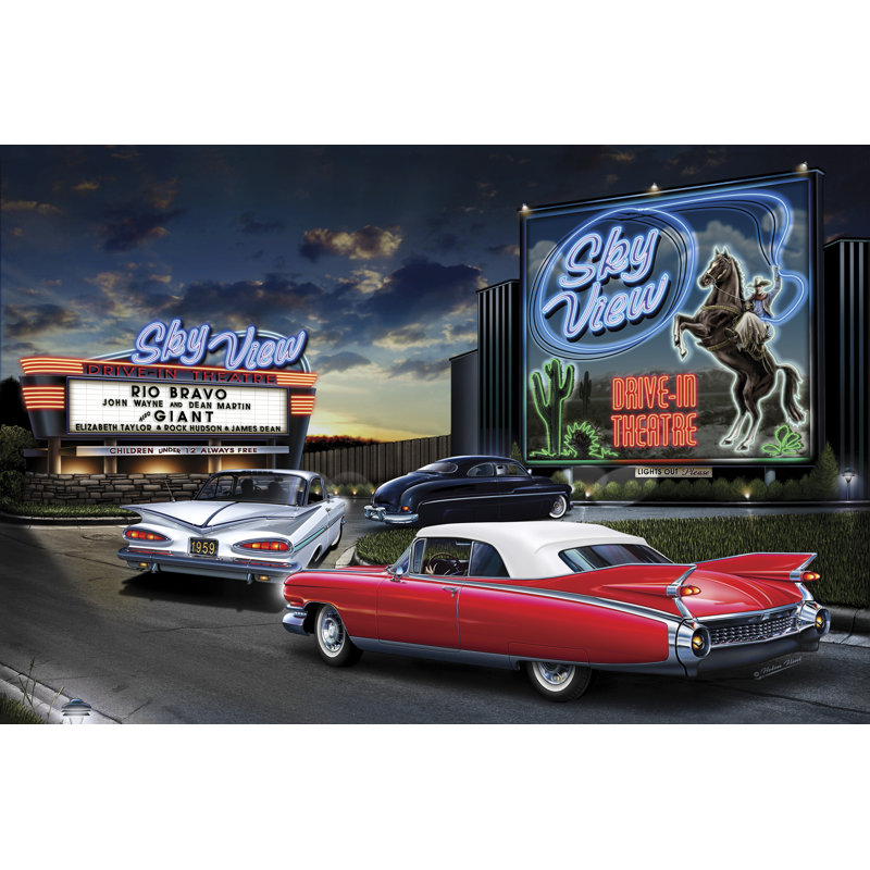 Diners and Cars IV - Graphic Art, 51cm H x 76cm W, Black Floater Framed