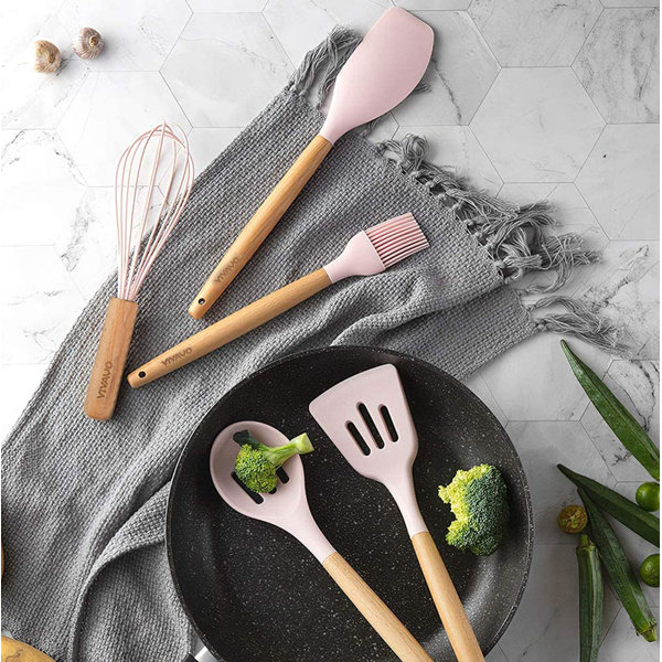 Kitchen Silicone Cooking Utensil 13-Piece Set with Stand, Wood Handles. 4  Colors Available, 1 - Kroger