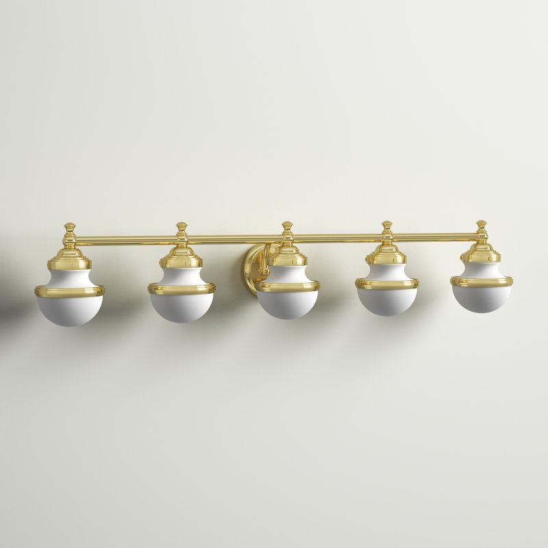 Éclairage pour meuble-lavabo à intensité variable Aseret, Laiton poli, H 8,25 po x l 42 po x P 7,25 po, 5 lumières