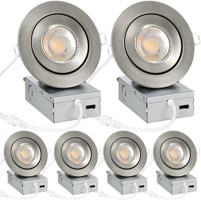 4''  Gimbal Recessed Lighting , 350° Rotation & 90° Tilt, 5cct Dimmable Canless Downlight With J-box(6 Pack)