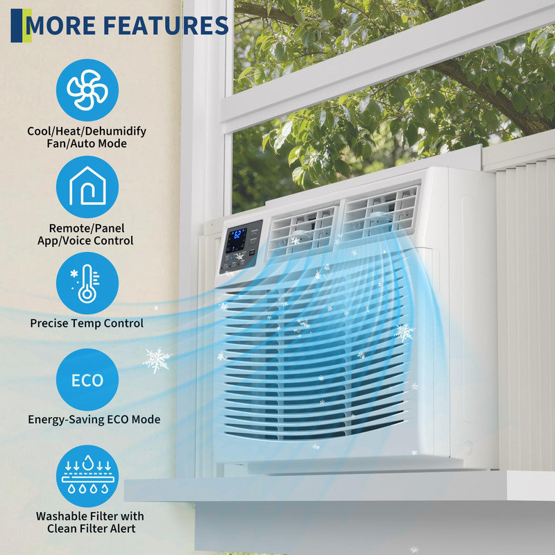 Climatiseur de fenêtre 12 000 BTU avec chaleur, déshumidificateur et Wi-Fi, refroidit 550 pieds carrés, 12 000 BTU