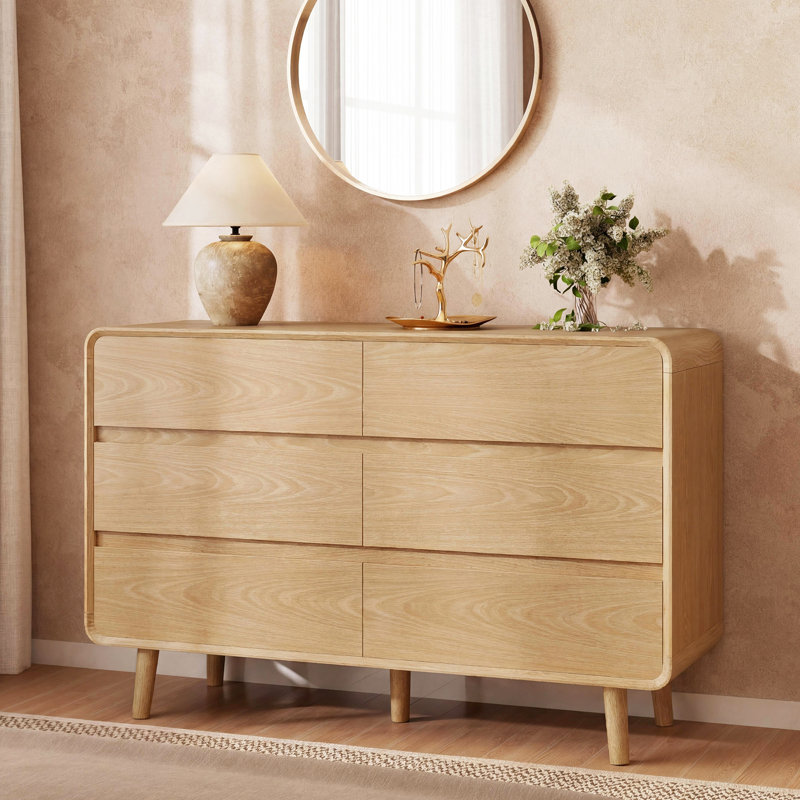 Commode de chambre Angela avec 6 tiroirs, commode moderne en bois naturel, l 47,2 po x P 15,8 po x H 30,7 po, Naturel