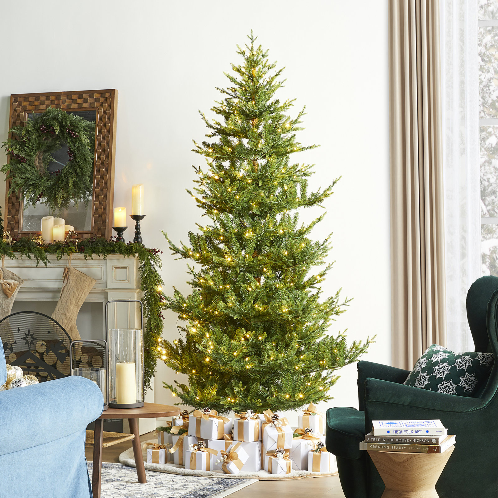 Mcdaniel Slim Flocked Pre-Lit Fir Christmas Tree, 7.5'