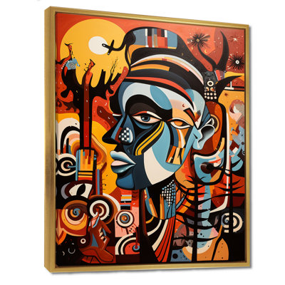 Chaos tribal abstrait bleu minimaliste - Masque africain, art mural salon